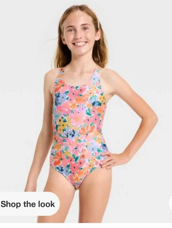 NWT Cat & Jack Sunny Fields One Piece Bathing Suit- S Or 6/7
