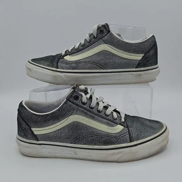 Vans Low Top Sneakers Skateboard Shoes Gray Shimmer Glitter Womens 9 or Mens 7.5