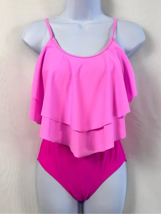 New Girls Pink Flounce One Piece Swimsuit / 15-16 Youth (XL)