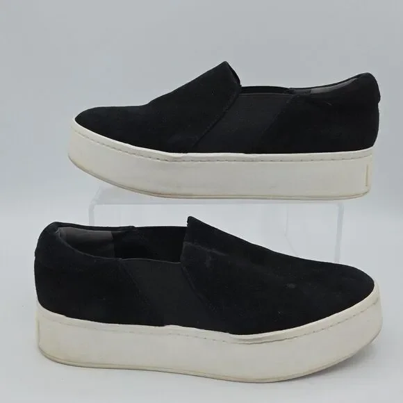 VINCE Shoes Womens 7 Black Suede Warren Platform Sneaker Slip on Leather