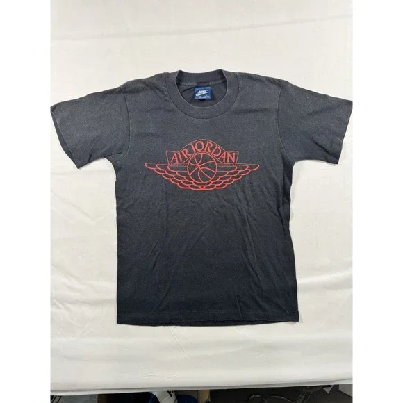 Vintage Nike Air Jordan Wings T-Shirt Boys L Faded Black Red 80s 90s Made USA