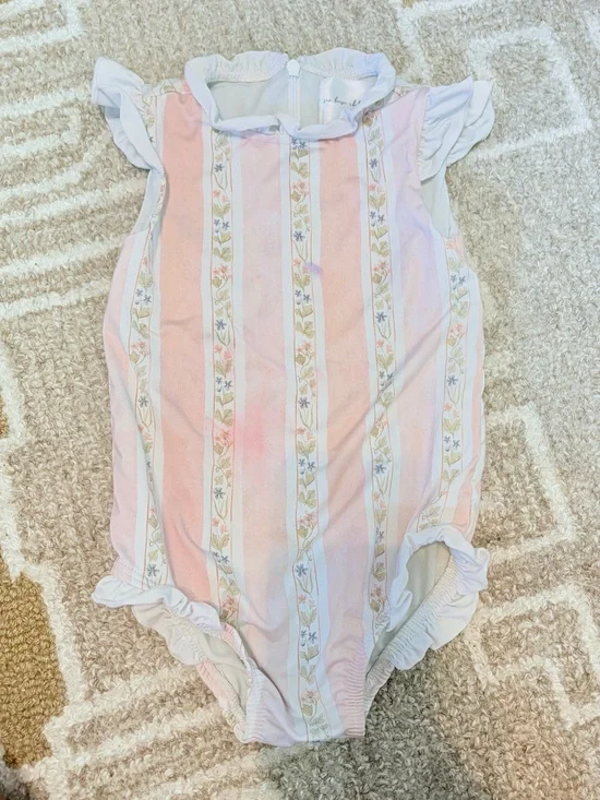 Sea house Pink & White Floral Stripe Baby One-Piece