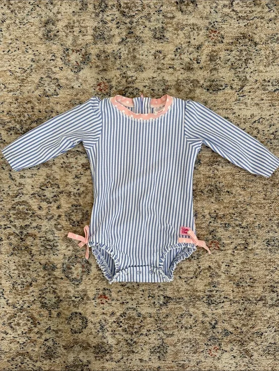 Ruffle Butts Blue Seersucker Swimsuit- Size 6-12mos.