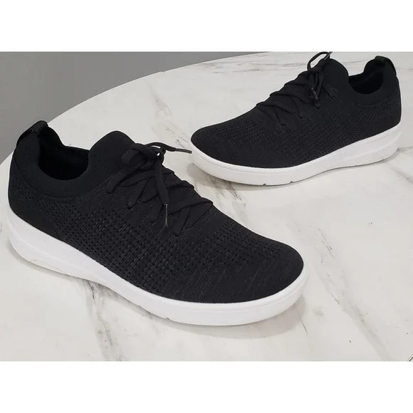 NEVER WORN Fit Flop Super-Q Knit Slip-On Laced Sneakers 8.5 Black JM1-001 WOMENS