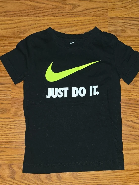Nike Black Kids Short-Sleeve Tee with Neon Green Swoosh
