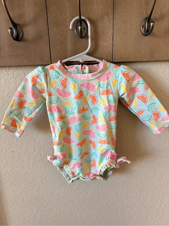 Ruffle Butts Pastel Citrus Long Sleeve Swimsuit - Pink, Mint, Peach