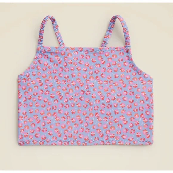 NWT J. Crew Crewcuts Girls' Ruched-strap Swim Top Blue Multi Floral
