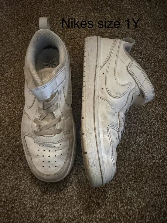 Nike White Kids Leather Sneakers with Hook-and-Loop Strap