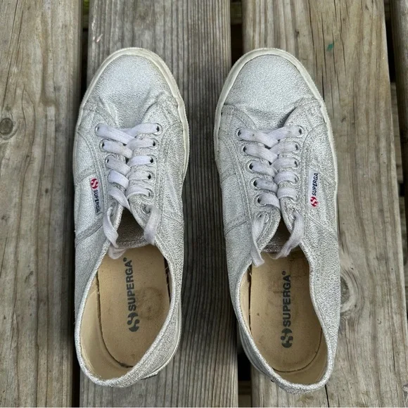 Superga Metallic Canvas Low Top‎ Sneakers Silver Gray Size 9