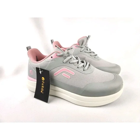 FitVille‎ Womens Sneakers 10.5 W Wide Pink Gray Toe Walking Shoes Training Gym