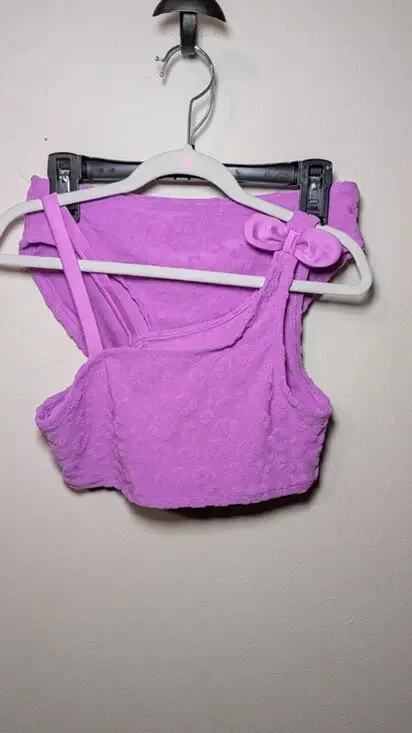 Cat & Jack Purple Bikini with Textured Leopard Print Girls Size L 10-12