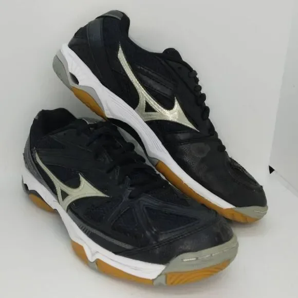 Mizuno Wave Hurricane Women's Pre-owned Black/Silver Volleyball Sneakers- sz. 10