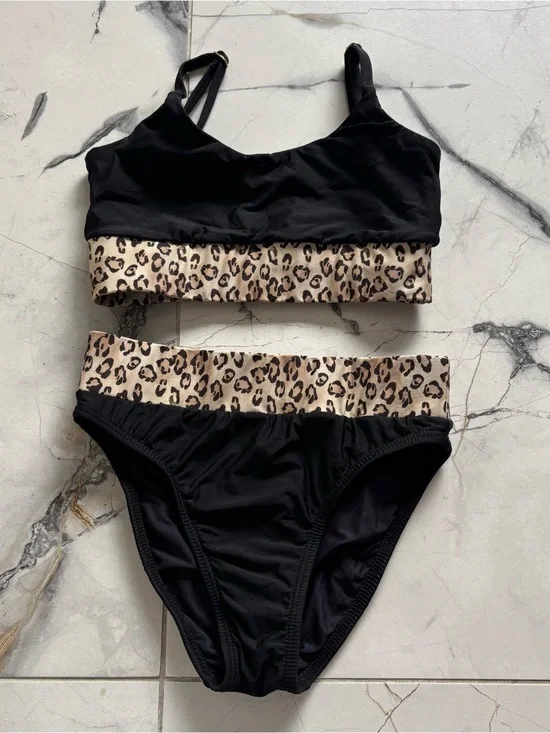 PQ Swim Black Bikini with Leopard Print Trim
