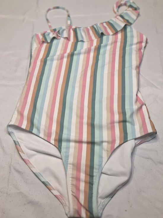 abercrombie kids Pastel Multicolor Striped One-Shoulder Swimsuit Size 15/16
