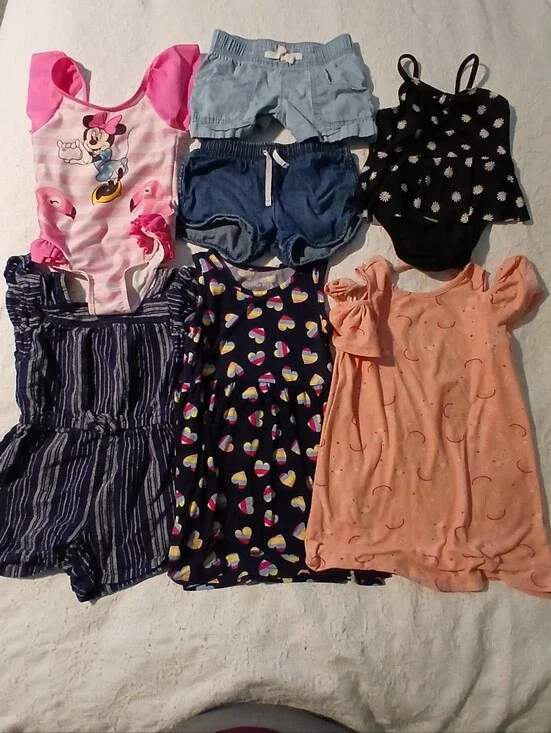 Toddler Girls 7-Piece Summer Outfit Bundle - Pink, Navy, Blue, Peach