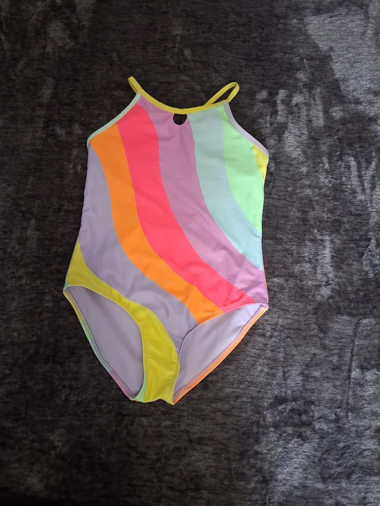 Wonder Nation 1piece Multicolor Wavy Striped Swimsuit Girls Size 10/12