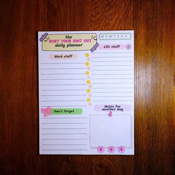 Sort Your Sh#t Out Daily Planner Notepad, Handmade, lined, notes, gift, day