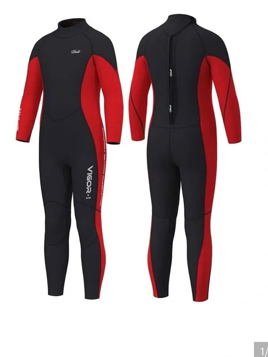 Hevto Kids Black and Red Full-Body Swim Wetsuit