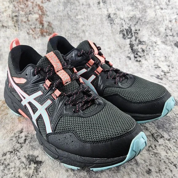 Asics Gel Venture 8 Sneakers Womens 10 Black Aqua Trail Running Shoes‎ 1012A708