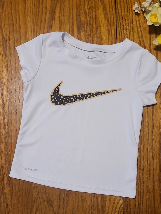 Nike White Short Sleeve Tee with Black & Gold Polka-Dot Swoosh