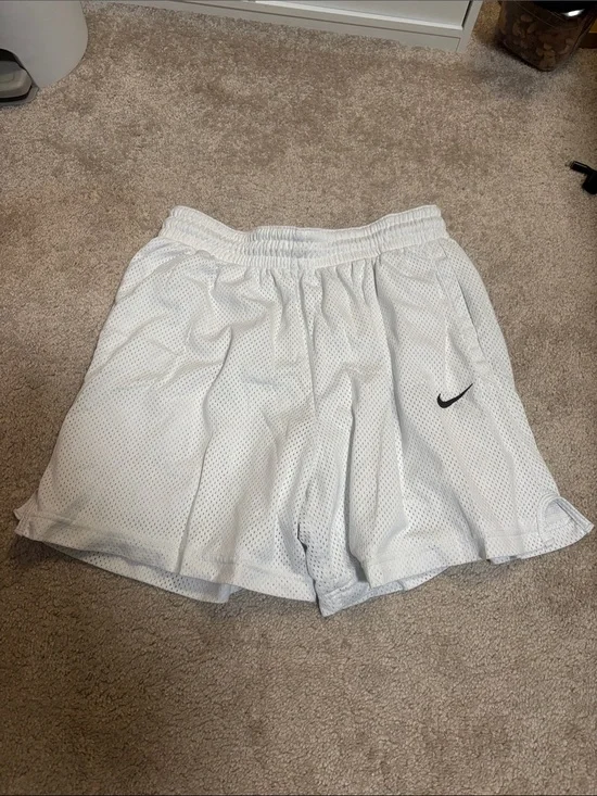 Nike White Mesh Sport Shorts with Black Swoosh