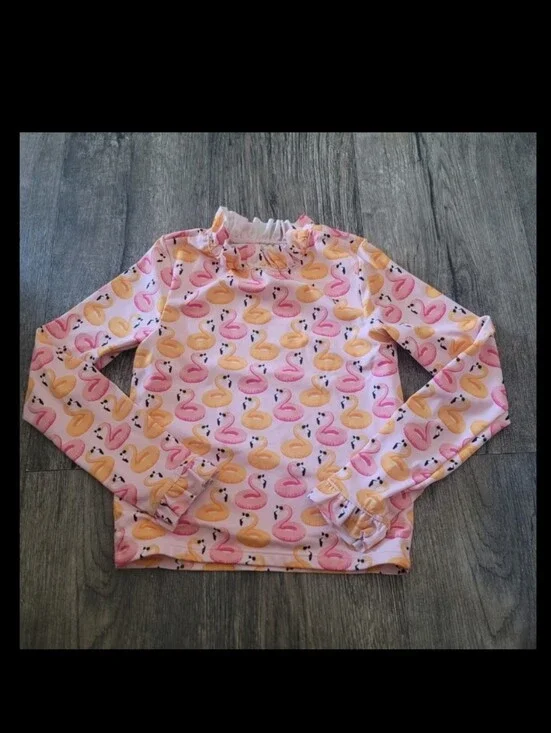 Janie and Jack girls' long-sleeve flamingo print swim cover-up shirt.