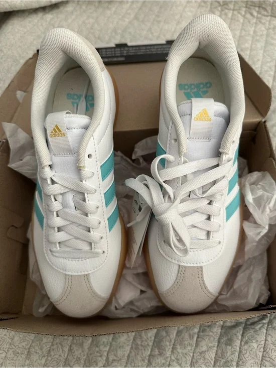 adidas White Low-Top Sneakers with Light Green Trim