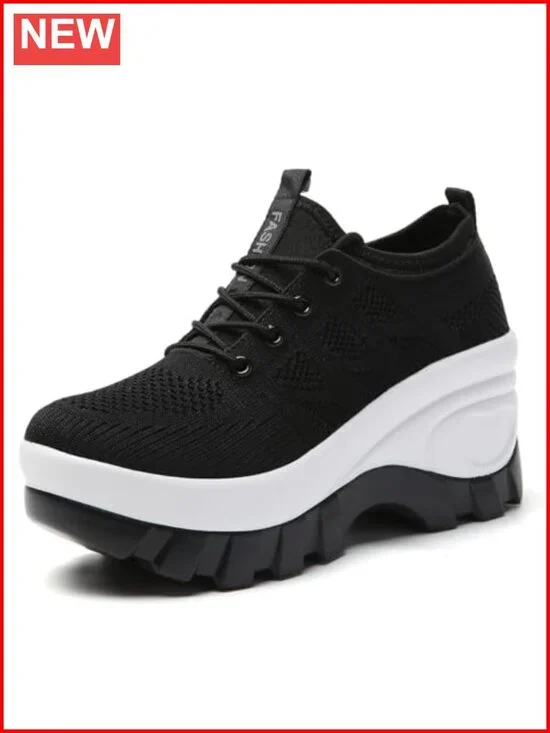 Chunky Platform Orthopedic Walking Shoes Knitted Breathable Lace Up Lug Sole
