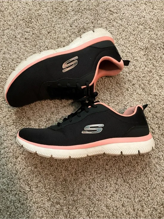 Skechers Black Athletic Sneakers with Coral Accent