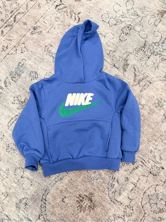 Nike Kids Blue Hoodie with Green Swoosh