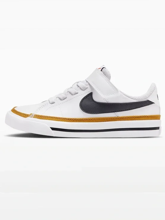 Nike Kids’ Court Legacy Sneakers White w/Black Swoosh and Desert Ochre Trim