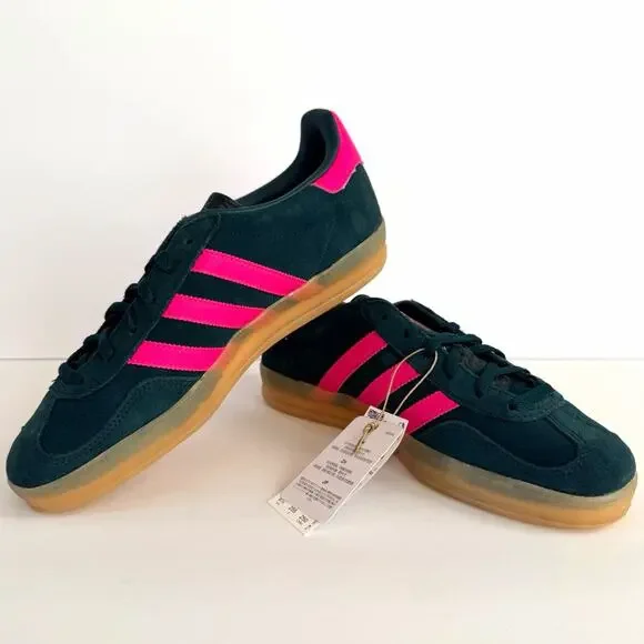 adidas Gazelle Indoor US 8.5W Aurora Ivy/Shock Pink Suede Low Top  JS1416