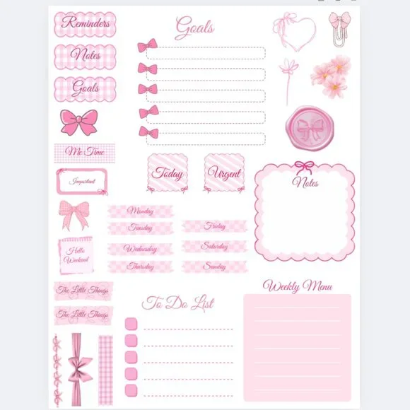 Handmade Aesthetic Planner, Journal, Calendar Stickers, organize, pink, bows