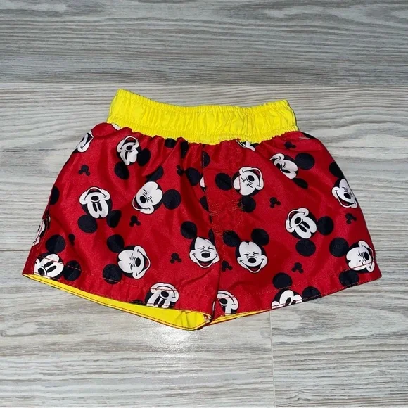 Disney Baby Baby Boys Swim Trunks 0–3 Months Red Mickey Mouse Print Mesh Lined