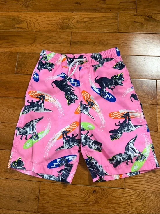 🖤Lands’ End Boys Short Dinosaur Lined Swim Trunks NWOT