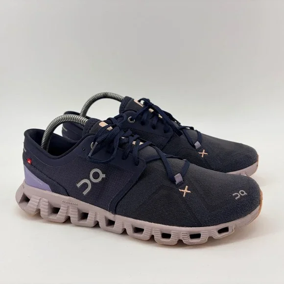 On Running Cloud X Women's Size 10 Navy Lilac Synthetic Mesh CloudTec Sneakers