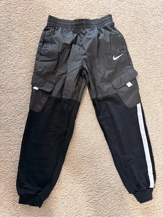 Nike Kids Black & Gray Cargo Joggers with White Swoosh