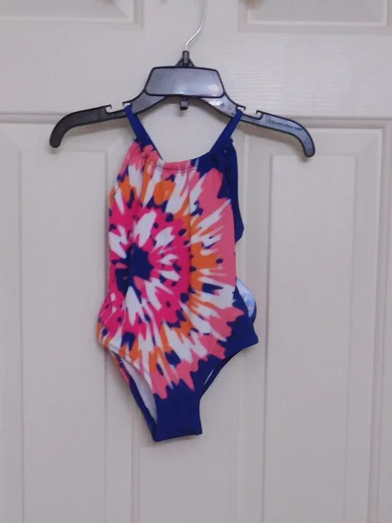 NWT 1pc Hatley Blue White Orange Pink Tie Dye Swimsuit sz 2 2t