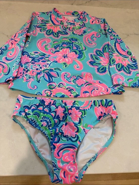 Girls' Lilly Pulitzer Long-Sleeve Rash Guard Swim Set sz 5 EXCELLENT condition