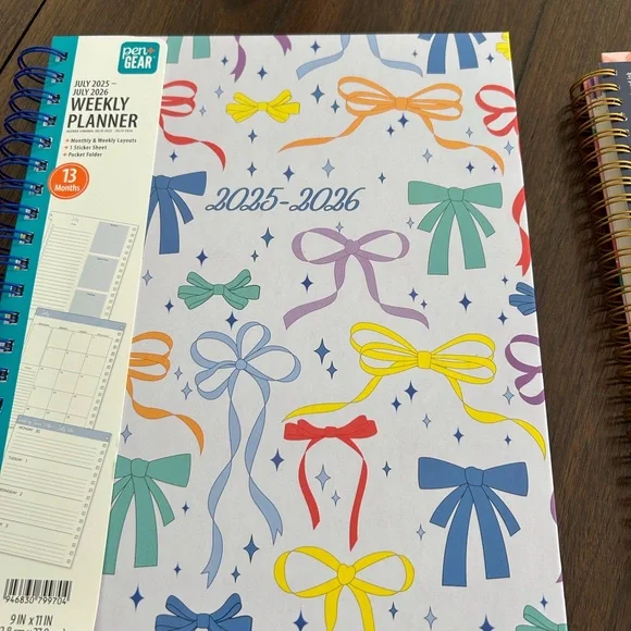 Pen Gear & Mint Green Colorful Bow Design Weekly Planner 2 pieces