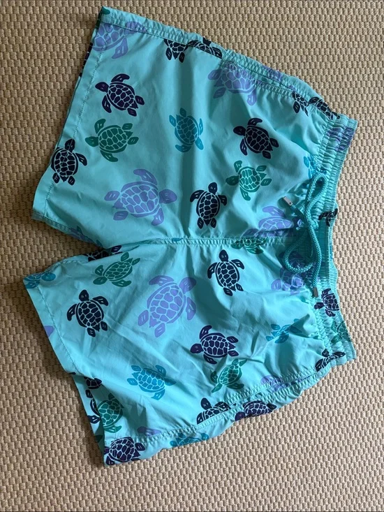 Vilebrequin Aqua Turtle Print Mens Swim Trunks