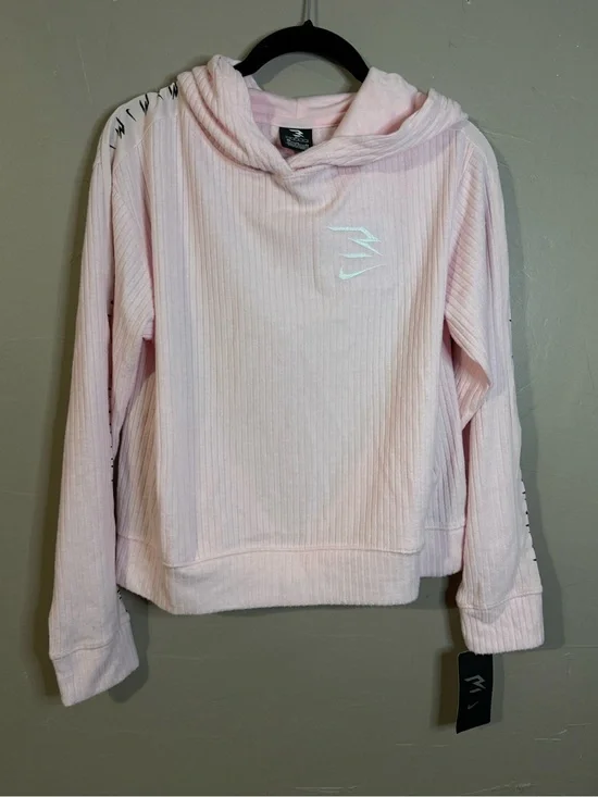 Nike Women's Light Pink Ribbed Cowl-Neck Hoodie