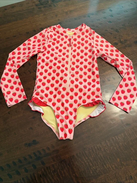 Pink Chicken Pink Strawberry Long-Sleeve One-Piece Swimsuit