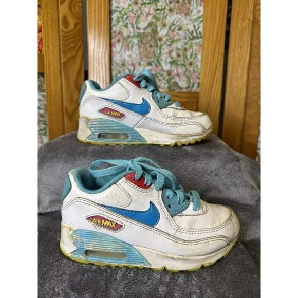 VTG NIKE AIRMAX 90 Y2k Toddler Girls Sneakers Shoes White Blue Retro Preppy 11C