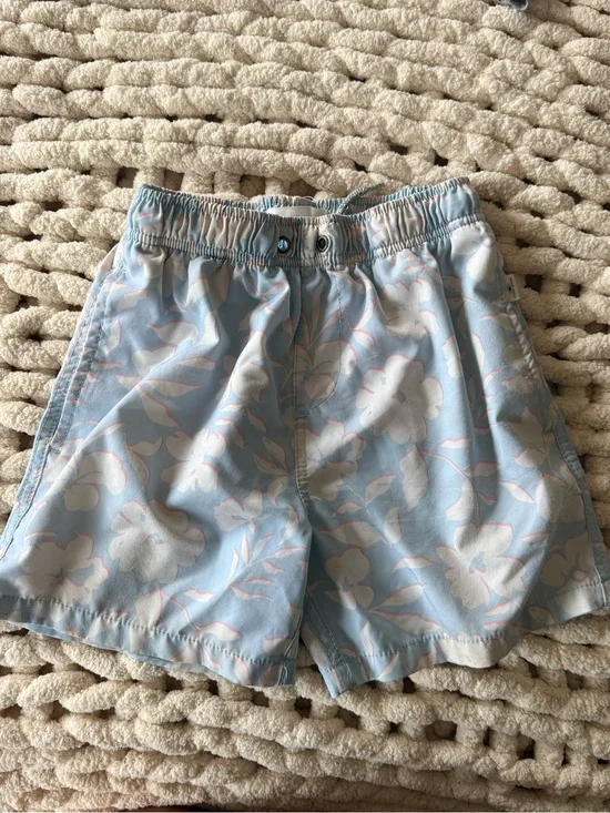 Boys Light Blue Floral Swim Shorts with Elastic Waist