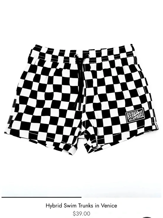 Rebel Bro Apparel Checkered Swim Trunks - Black & White 12 to 18 months