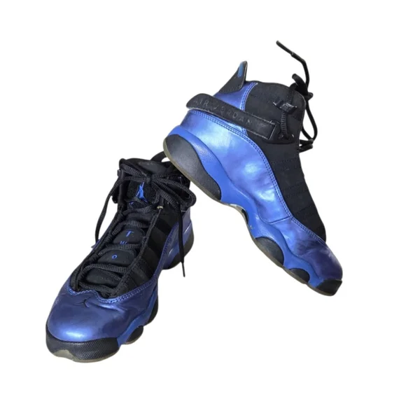 Air Jordan‎ 6 Rings Youth Size 5 Black/Metallic Blue Sneakers 'Foamposite' EUC