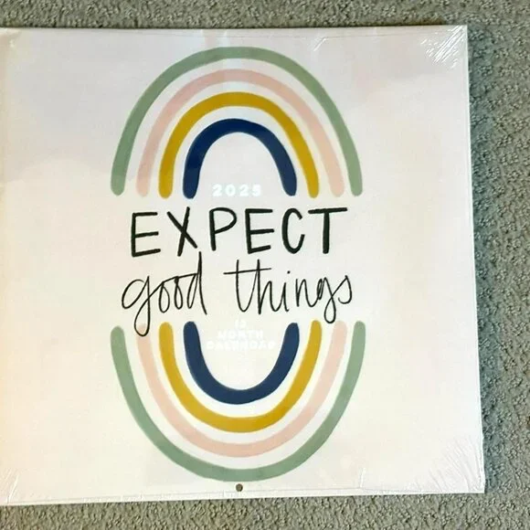 NEW 2025 Expect Good Things Wall Calendar Modern Rainbow Art Planner Office