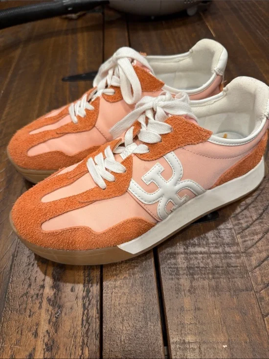 Sam Edelman Peach and White Suede-Trim Athletic Sneakers