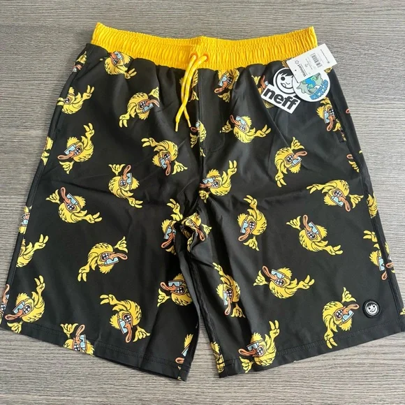 Neff Boys Fired Up Ducky Graphic Swim Yourh Shorts Size XXL 18 Black